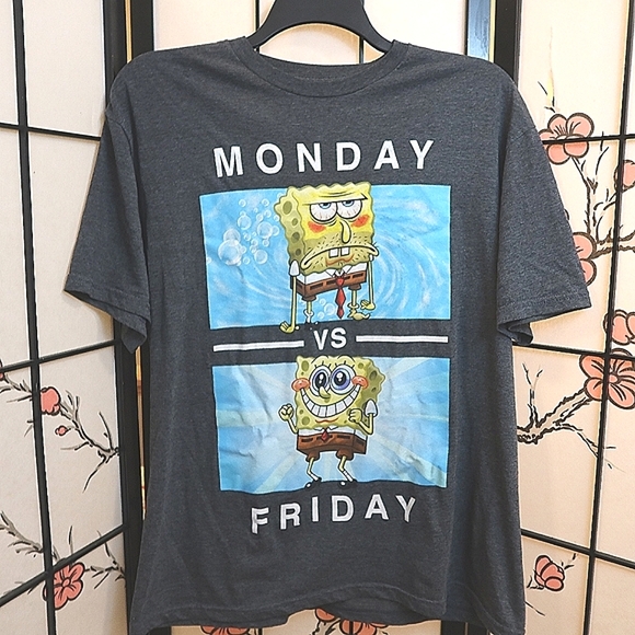 Hybrid Apparel Nickelodeon SpongeBob SquarePants Monday Friday Tee - Gray XL - Picture 1 of 9